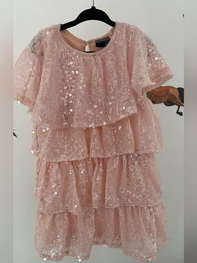 Girls' Pink Sequin Tiered Party Dress 4/5T